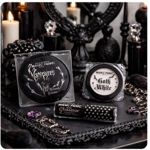 MANIC PANIC Goth Makeup Set Black & White Vampire Veil Raven Lipstick 3pc